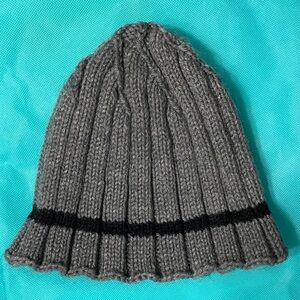 Gray Knit Beanie with Black Stripe